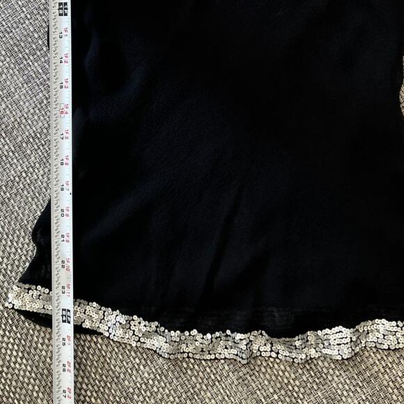 AQUA BLOOMINGDALE'S Matte Silver Sequin Trimmed Mesh Semi-sheer Black Tank M - Picture 4 of 5